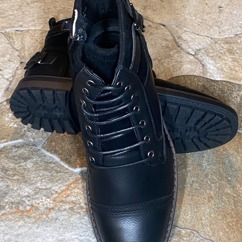 Terroni Men's Black Ankle Casual Lace Boot-Synthetic Leather-Fashionable